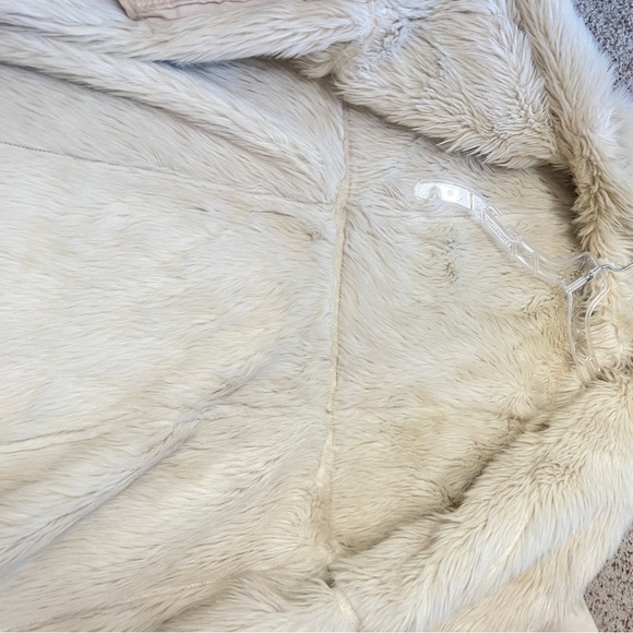 Beige Faux Suede Faux Fur Trim Button Front Penny Lane Coat Women's Large warm - Picture 11 of 13